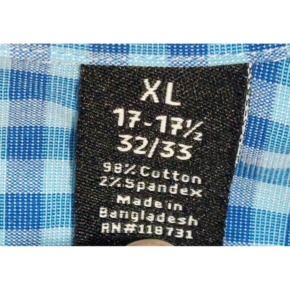 Berkley Jensen Wrinke Free Mens XL (17-17 1/2) Blue Checked Plaid Long Sleeve - Picture 3 of 9